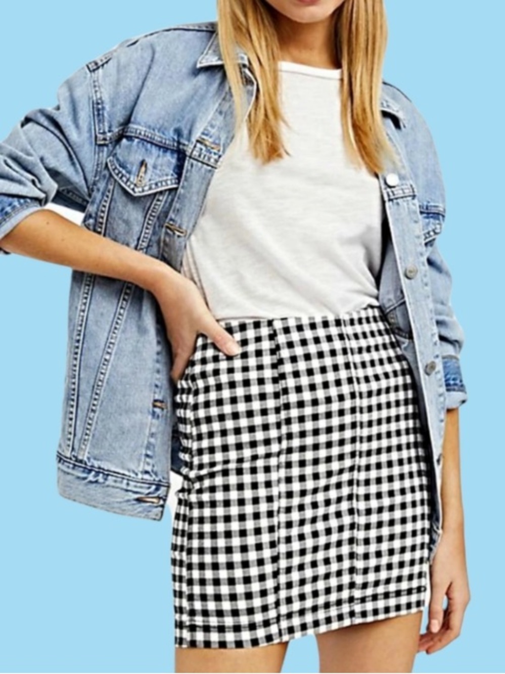 Free People Black and White Gingham Mini Skirt